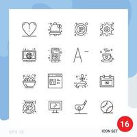 Group of 16 Modern Outlines Set for learning computer signs user interface Editable Vector Design Elements