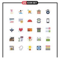 Set of 25 Modern UI Icons Symbols Signs for secure clock luggage alarm flower Editable Vector Design Elements