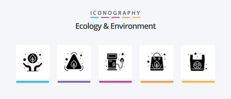 Ecology And Environment Glyph 5 Icon Pack Including paper bag. nozzle. recycle bag. organic. Creative Icons Design vector