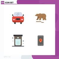 4 iconos planos universales establecidos para aplicaciones web y móviles elementos de diseño vectorial editables de navegación de baño de oso de ducha de coche vector