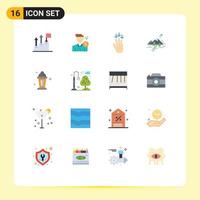Pack of 16 Modern Flat Colors Signs and Symbols for Web Print Media such as hill gestures money arrow finger Editable Pack of Creative Vector Design Elements