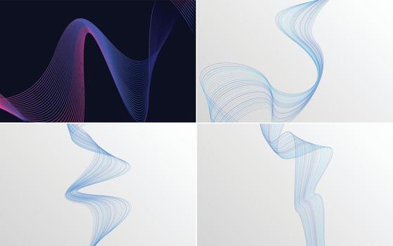 Set of 4 geometric wave pattern background Abstract waving line vector