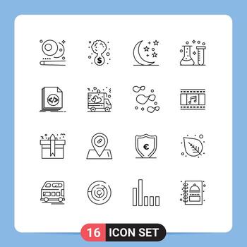 Set of 16 Modern UI Icons Symbols Signs for coding laboratory halloween chemical lab chemical Editable Vector Design Elements