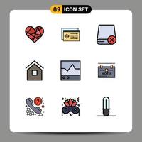 Universal Icon Symbols Group of 9 Modern Filledline Flat Colors of hut home object building gadget Editable Vector Design Elements