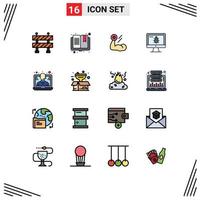 Flat Color Filled Line Pack of 16 Universal Symbols of support conference growth security bug Editable Creative Vector Design Elements