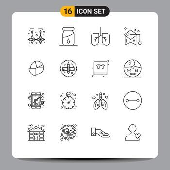 User Interface Pack of 16 Basic Outlines of graph chart lungs analytics mortarboard Editable Vector Design Elements