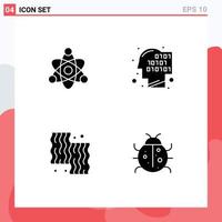 Set of 4 Vector Solid Glyphs on Grid for atom cooking binary recognition meat Editable Vector Design Elements