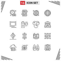 Set of 16 Commercial Outlines pack for cinema world learning internet strategy Editable Vector Design Elements