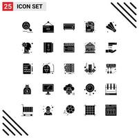 Pack of 25 Modern Solid Glyphs Signs and Symbols for Web Print Media such as sport badminton promotion graphic design idea Editable Vector Design Elements