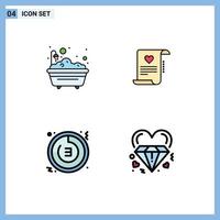 4 Thematic Vector Filledline Flat Colors and Editable Symbols of bath countdown bathroom document time Editable Vector Design Elements