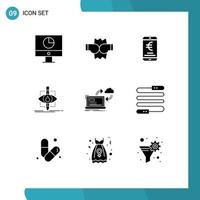 9 User Interface Solid Glyph Pack of modern Signs and Symbols of science pollution mobile monitoring shopping Editable Vector Design Elements