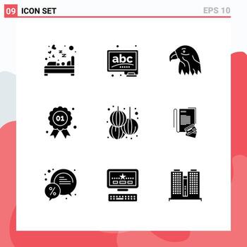 Set of 9 Vector Solid Glyphs on Grid for chinese quality learn badge usa Editable Vector Design Elements