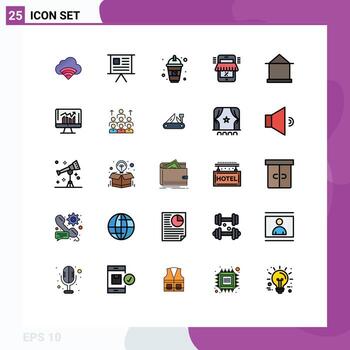 Mobile Interface Filled line Flat Color Set of 25 Pictograms of shopping shop presentation online juice Editable Vector Design Elements