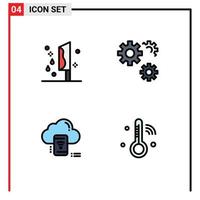 Pack of 4 Modern Filledline Flat Colors Signs and Symbols for Web Print Media such as blood wifi knife gears cloud Editable Vector Design Elements