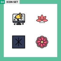 Stock Vector Icon Pack of 4 Line Signs and Symbols for business icebox computer lotus sunflower Editable Vector Design Elements