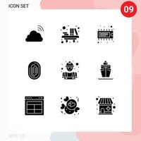 Pack of 9 creative Solid Glyphs of scan identity school fingerprint electronic Editable Vector Design Elements