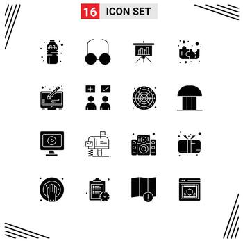 Pictogram Set of 16 Simple Solid Glyphs of answers display powerpoint copyright strategy Editable Vector Design Elements