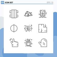 Editable Vector Line Pack of 9 Simple Outlines of eye quality sun digital tag Editable Vector Design Elements