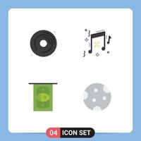 Pack of 4 creative Flat Icons of cd money hobby party moon Editable Vector Design Elements