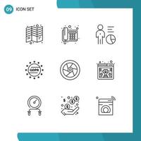 Pack of 9 creative Outlines of protection law telegram gdpr management Editable Vector Design Elements