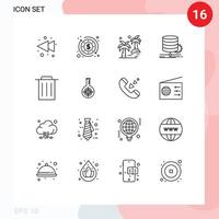 paquete de 16 signos y símbolos de contornos modernos para medios de impresión web, como elementos de diseño de vectores editables de diagrama de árbol de flujo de reciclaje