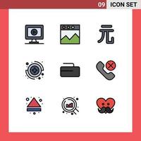 Modern Set of 9 Filledline Flat Colors Pictograph of mobile call yuan stone curling Editable Vector Design Elements