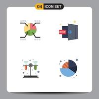 Set of 4 Modern UI Icons Symbols Signs for chart test statistics logout business Editable Vector Design Elements