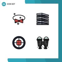 Pack of 4 Modern Filledline Flat Colors Signs and Symbols for Web Print Media such as bow army wear office military Editable Vector Design Elements