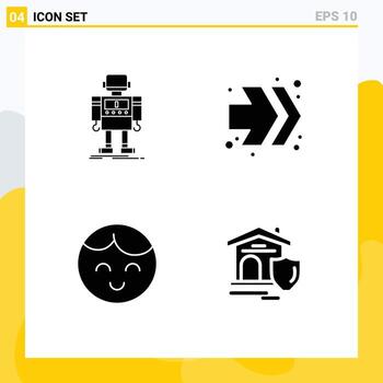 User Interface Pack of 4 Basic Solid Glyphs of autonomous boy robotic fast forward shield Editable Vector Design Elements