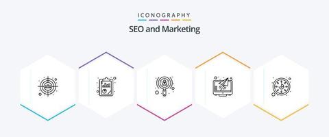 paquete de iconos de 25 líneas seo que incluye tiempo. pantalla. crecimiento. lector. mensaje vector