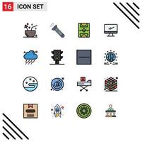 Pack of 16 Modern Flat Color Filled Lines Signs and Symbols for Web Print Media such as imac monitor camping computer football Editable Creative Vector Design Elements