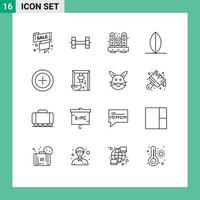 Universal Icon Symbols Group of 16 Modern Outlines of payments finance furniture surfboard sport Editable Vector Design Elements