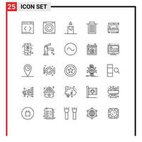 Mobile Interface Line Set of 25 Pictograms of sleep hotel candle bed trash Editable Vector Design Elements