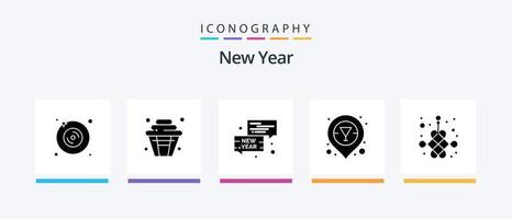 New Year Glyph 5 Icon Pack Including new. chinese. bubble. vodka. champagne bar location. Creative Icons Design vector