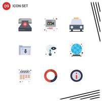 Mobile Interface Flat Color Set of 9 Pictograms of download folder video data transport Editable Vector Design Elements