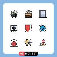 Mobile Interface Filledline Flat Color Set of 9 Pictograms of badge presentation gift board home Editable Vector Design Elements