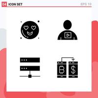 Group of 4 Solid Glyphs Signs and Symbols for emot database avatar playback hosting Editable Vector Design Elements