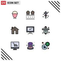 Set of 9 Modern UI Icons Symbols Signs for construction building residences apartment easter Editable Vector Design Elements