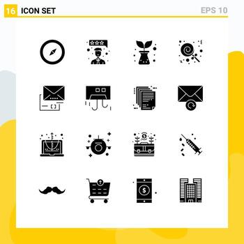 User Interface Pack of 16 Basic Solid Glyphs of condition mail plant email attachment Editable Vector Design Elements