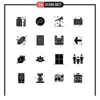 16 User Interface Solid Glyph Pack of modern Signs and Symbols of rope camping astronomy camping camera Editable Vector Design Elements