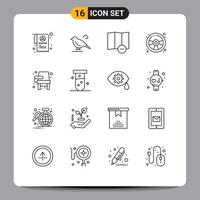 Mobile Interface Outline Set of 16 Pictograms of school education map desk play Editable Vector Design Elements