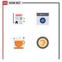 Flat Icon Pack of 4 Universal Symbols of document coin app cafe rupee Editable Vector Design Elements