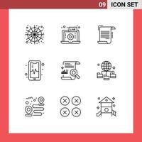 Editable Vector Line Pack of 9 Simple Outlines of content beat document mobil guidelines Editable Vector Design Elements