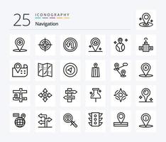 Navigation 25 Line icon pack including location. world. arrow. house. map vector