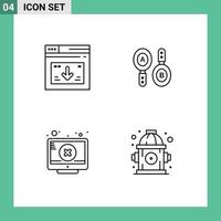 Line Pack of 4 Universal Symbols of internet screen website search error Editable Vector Design Elements