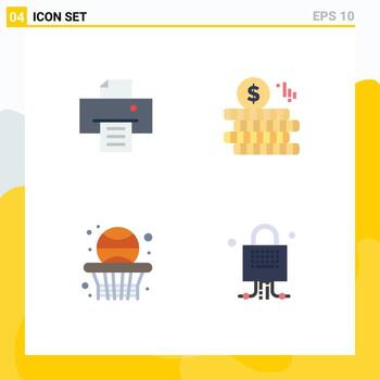 paquete de interfaz de usuario de 4 iconos planos básicos del dispositivo de baloncesto elementos de diseño vectorial editables bloqueados con devolución de dinero vector