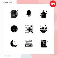 Mobile Interface Solid Glyph Set of 9 Pictograms of search email office check media Editable Vector Design Elements