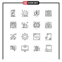 Modern Set of 16 Outlines and symbols such as computer speedup shopping launching romance Editable Vector Design Elements