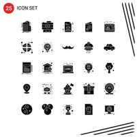 Group of 25 Modern Solid Glyphs Set for big sale invite recording symbol card Editable Vector Design Elements