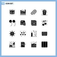 conjunto de 16 iconos de interfaz de usuario modernos símbolos signos para cotizaciones papas fritas clip comida bebida elementos de diseño vectorial editables vector